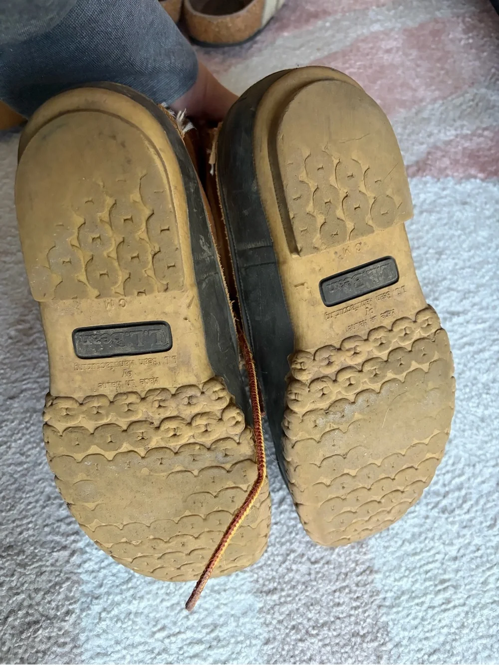 L.L. Bean Brown Leather and Gray Duck Boots for Women